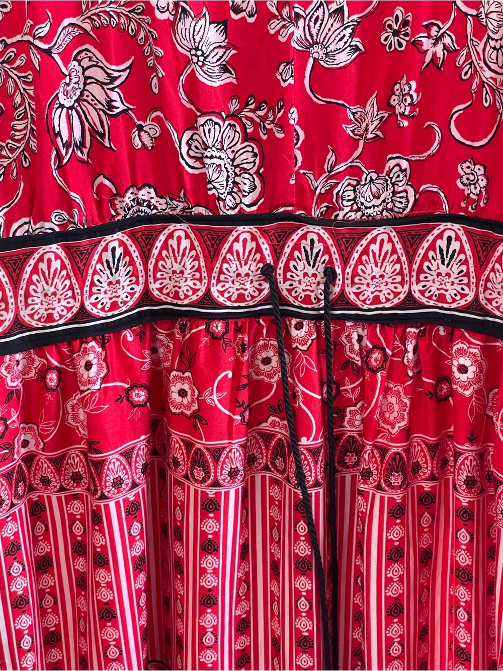 Ralph Lauren Red Floral Paisley Cotton-Satin Tiered Maxi Dress short sleeve - Picture 9 of 9